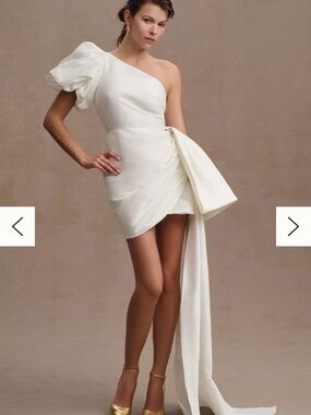Sachin & Babi Dova One-Shoulder Puff Sleeve Mini Dress with Bow Train